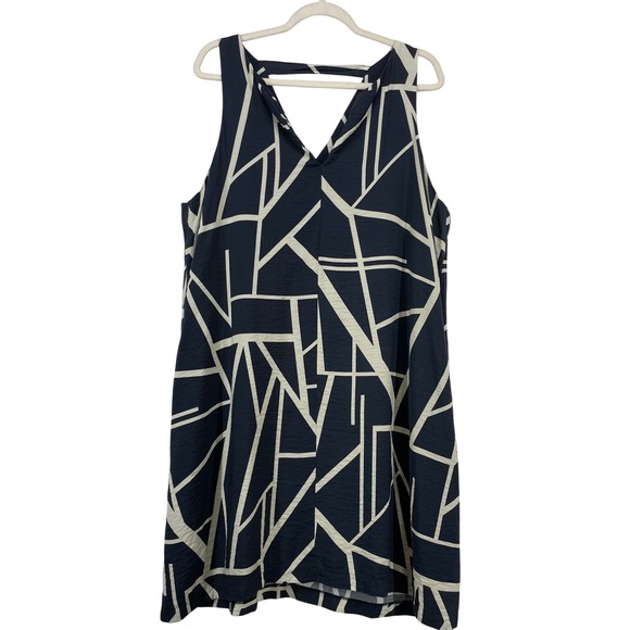 Banana Republic Dresses & Skirts - Banana Republic Size XL Shift‎ Dress Navy Blue Geometric Abstract V-Neck Pockets